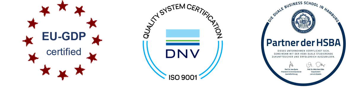 Сертификаты EU-GDP, DNV ISO 9001 и Partner der HSBA